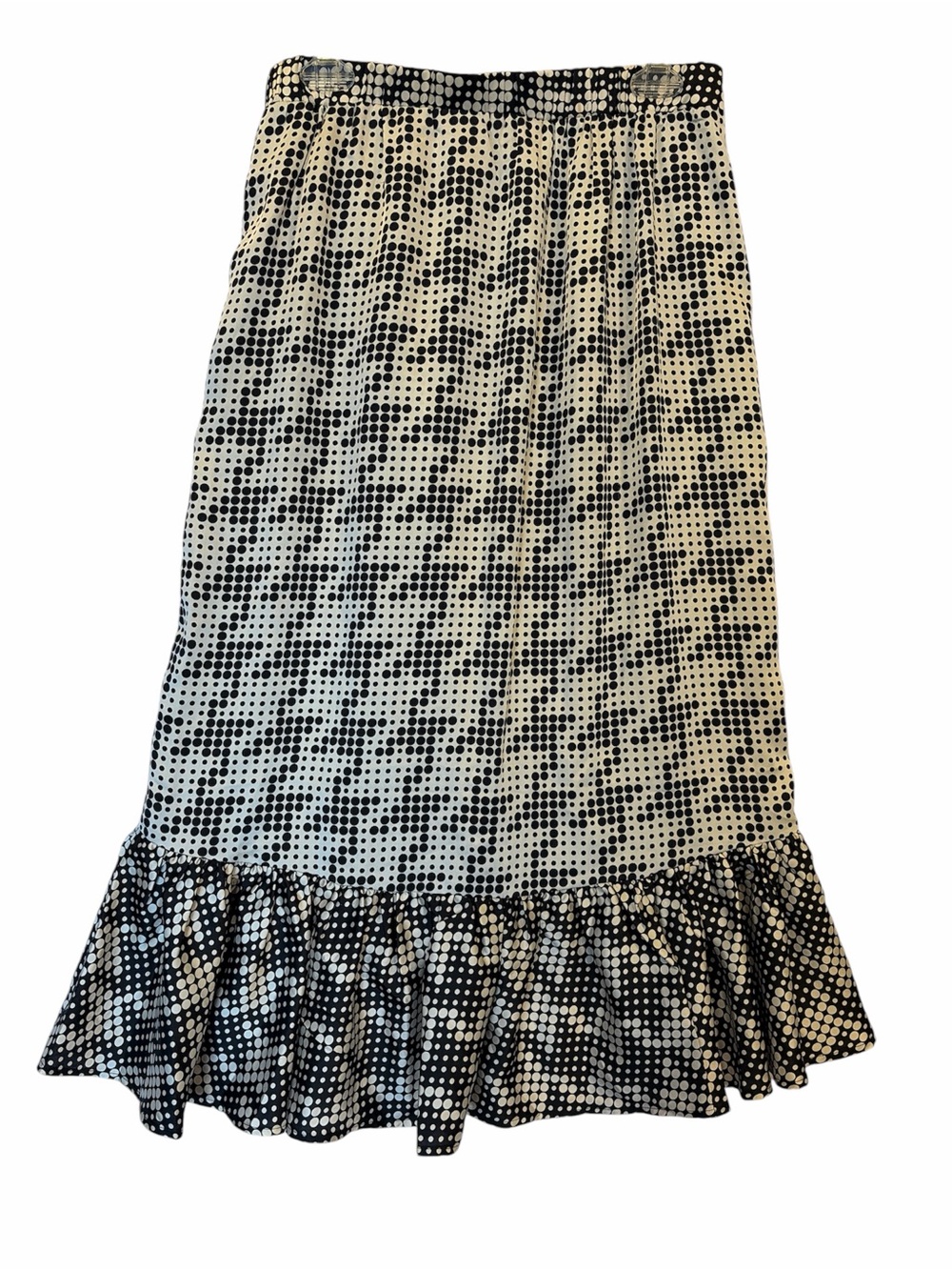 Womens Black & Cream Polka Dot Ruffle Midi Skirt. Size Large - Picture 2 of 5